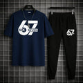 Men Printed 2-Piece Track Suit Blue Black