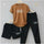 Audi 3-Piece Tracksuit Brown Cotton Summer Set for Men