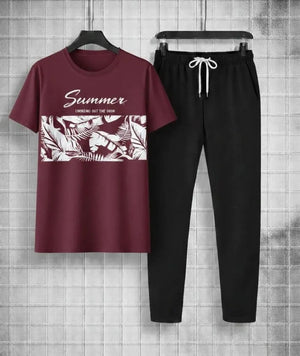 Maroon Printed Track Suit for Men Micro Interlock