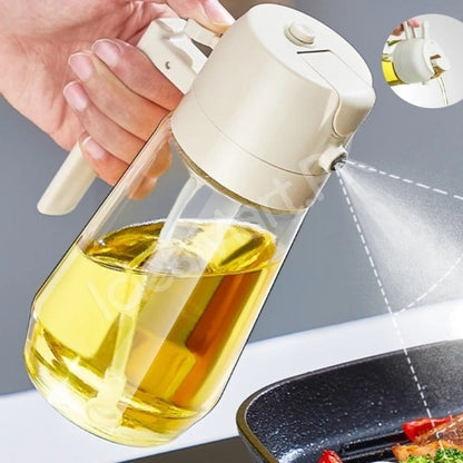450mL 2-in-1 Glass Oil Sprayer Bottle with Pour Spout & Handle – Refillable Cooking Oil Dispenser