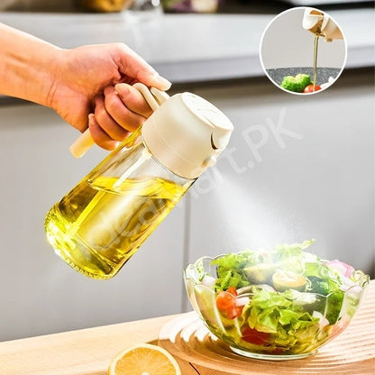 450mL 2-in-1 Glass Oil Sprayer Bottle with Pour Spout & Handle – Refillable Cooking Oil Dispenser