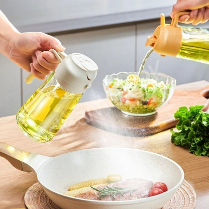 450mL 2-in-1 Glass Oil Sprayer Bottle with Pour Spout & Handle – Refillable Cooking Oil Dispenser