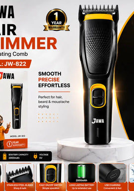 JAWA JW-822 Professional Hair Trimmer with Floating Comb, Stainless Steel Blades, Powerful Motor & Rechargeable Battery