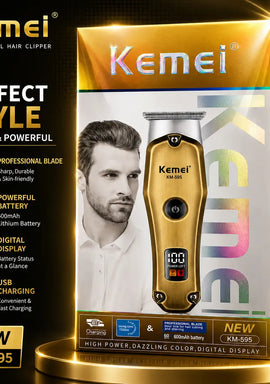 KEMEI KM- 595Professional Hair & Beard Trimmer – USB Rechargeable Cordless Grooming Machine with Digital Display