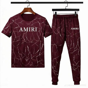 Men Maroon Marble Print Track Suit AMIRT