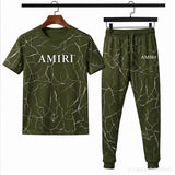 Men Camo Amirt Printed Track Suit Olive Green