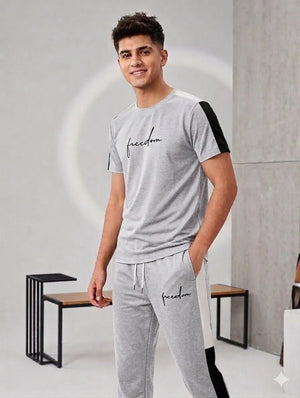 2 Pcs Men's Polyester Freedom Printed Track Suit