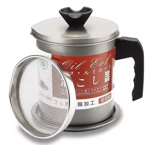 Kitchen Oil Filter Pot 1.4L – Stainless Steel Oil Strainer Container with Fine Mesh Filter for Cooking Oil Storage