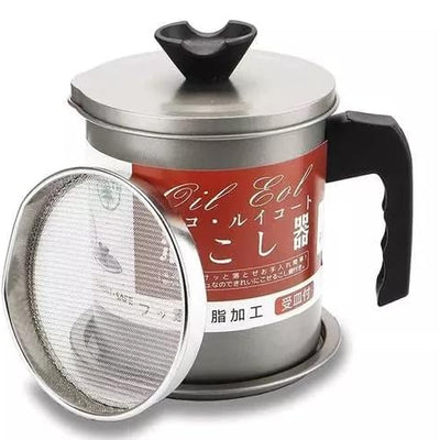 Kitchen Oil Filter Pot 1.4L – Stainless Steel Oil Strainer Container with Fine Mesh Filter for Cooking Oil Storage