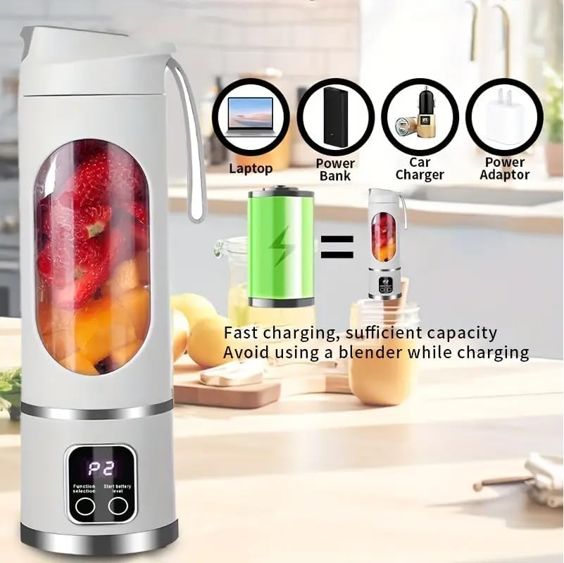 Portable Blender 450ml – 12-Blade USB-C Rechargeable Mini Juicer for Smoothies, Shakes & Protein Drinks