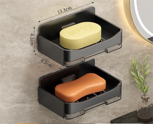 Wall Mounted Soap Dish – Self-Adhesive Soap Holder with Drain Tray for Bathroom & Kitchen