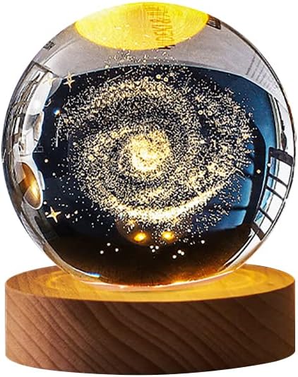 Crystal Ball LED Lamp – 3D Crystal Night Light with Wooden Base USB Rechargeable Home Decor Lamp