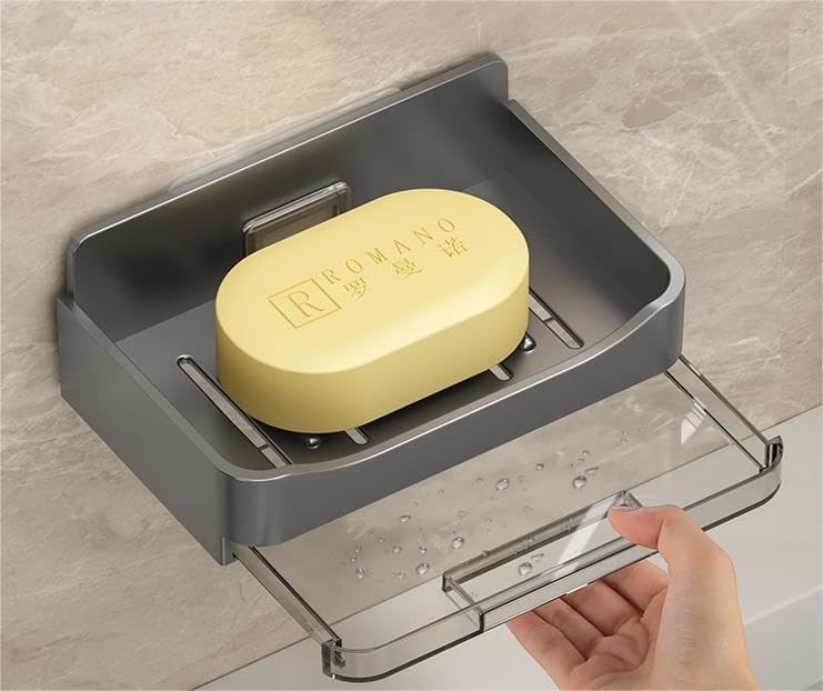 Wall Mounted Soap Dish – Self-Adhesive Soap Holder with Drain Tray for Bathroom & Kitchen