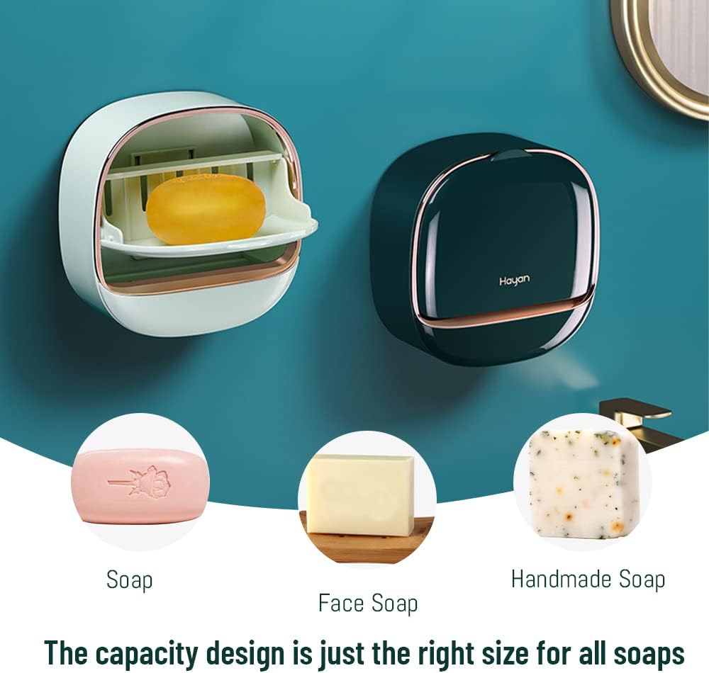 Wall Mounted Soap Box with Lid & Drain Tray – Self-Draining Soap Holder for Bathroom & Kitchen