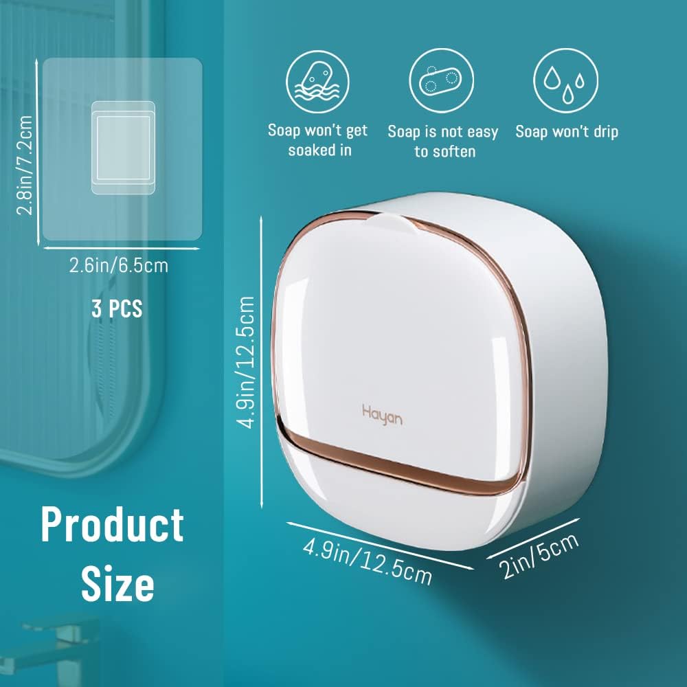 Wall Mounted Soap Box with Lid & Drain Tray – Self-Draining Soap Holder for Bathroom & Kitchen