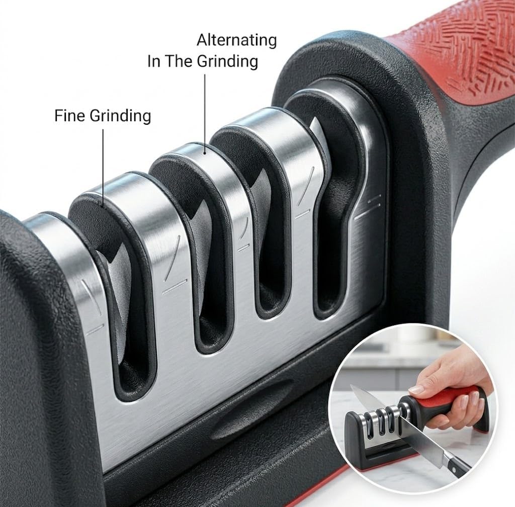 Professional Knife Sharpener – 3 Stage Tungsten Steel, Diamond & Ceramic Kitchen Knife Sharpening Tool