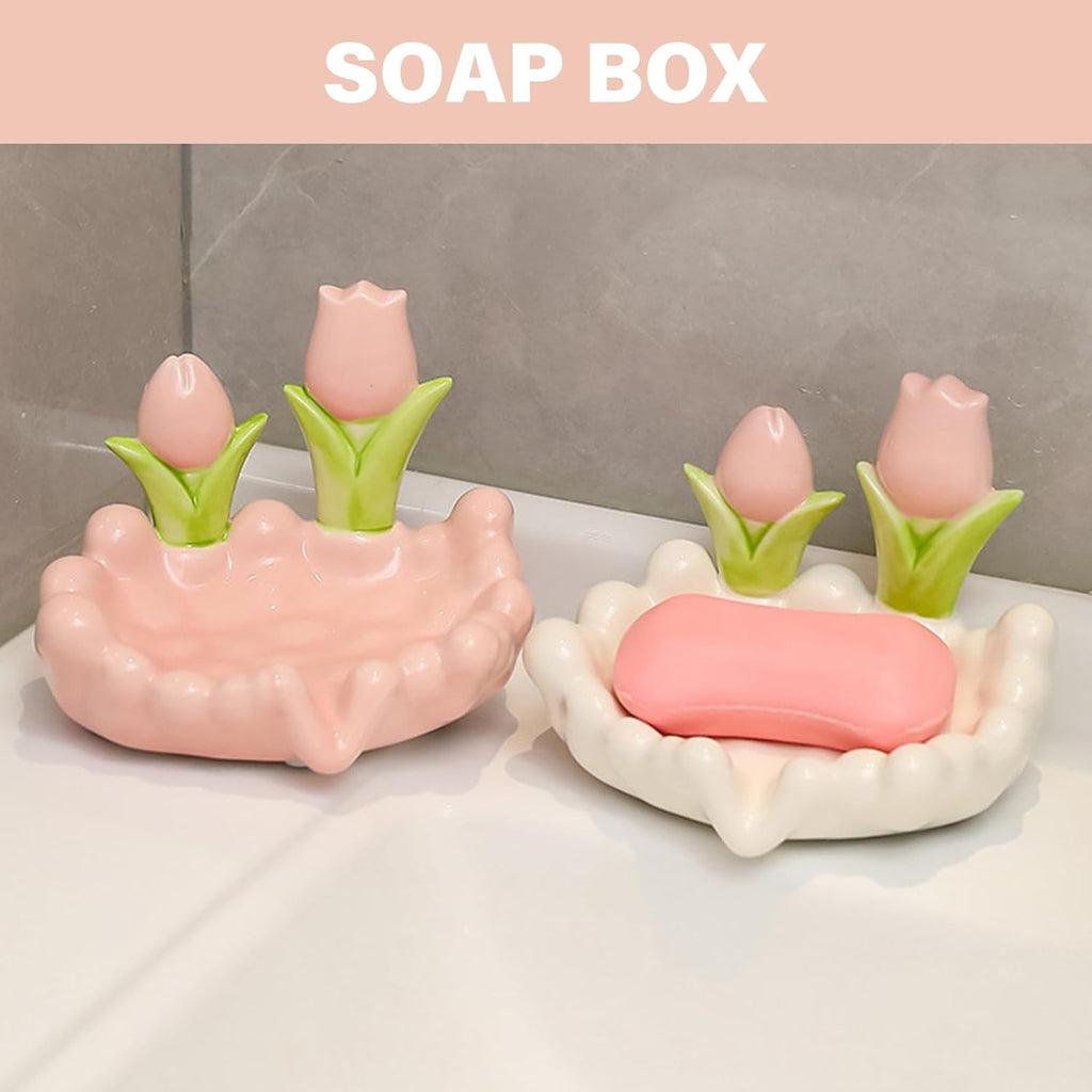 Flower Soap Dish – Self-Draining Leaf Soap Holder with Suction Cup for Bathroom & Kitchen Sink