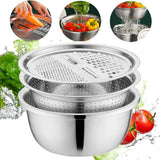Multifunctional Stainless Steel Colander with Grater – Vegetable & Fruit Washing Basket with Grating Lid