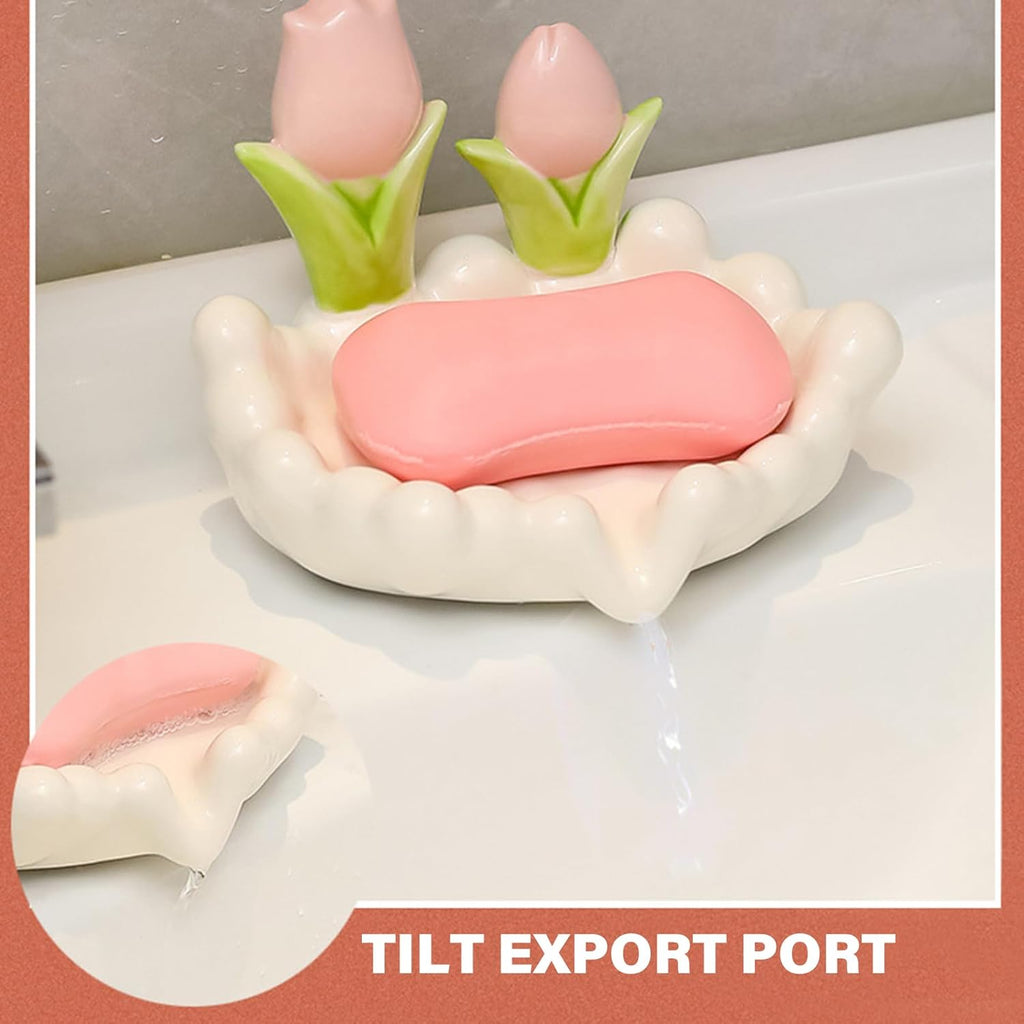 Flower Soap Dish – Self-Draining Leaf Soap Holder with Suction Cup for Bathroom & Kitchen Sink