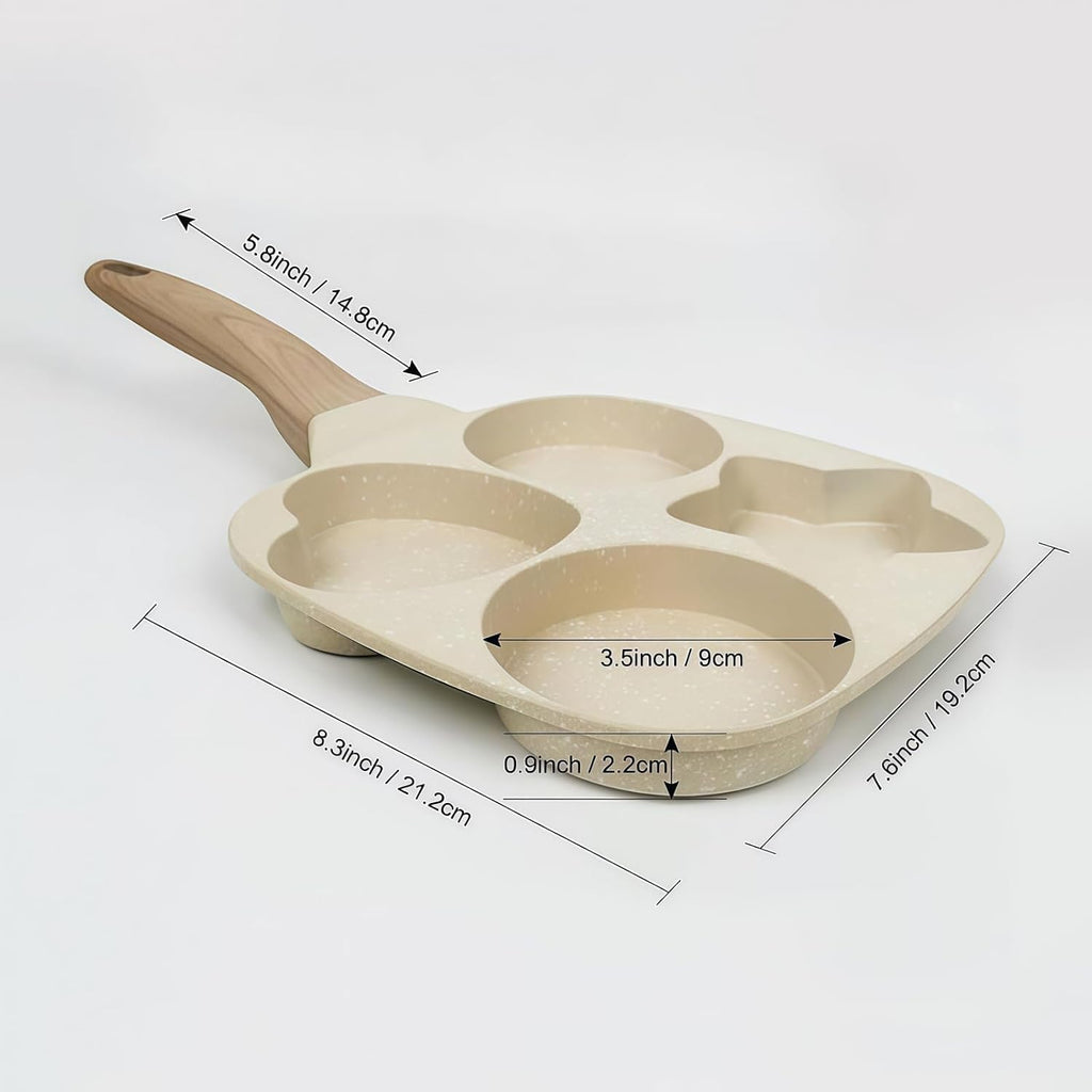 4-Hole Non-Stick Egg Frying Pan – 4 Section Omelet & Egg Skillet with Handle for Gas & Induction Stove