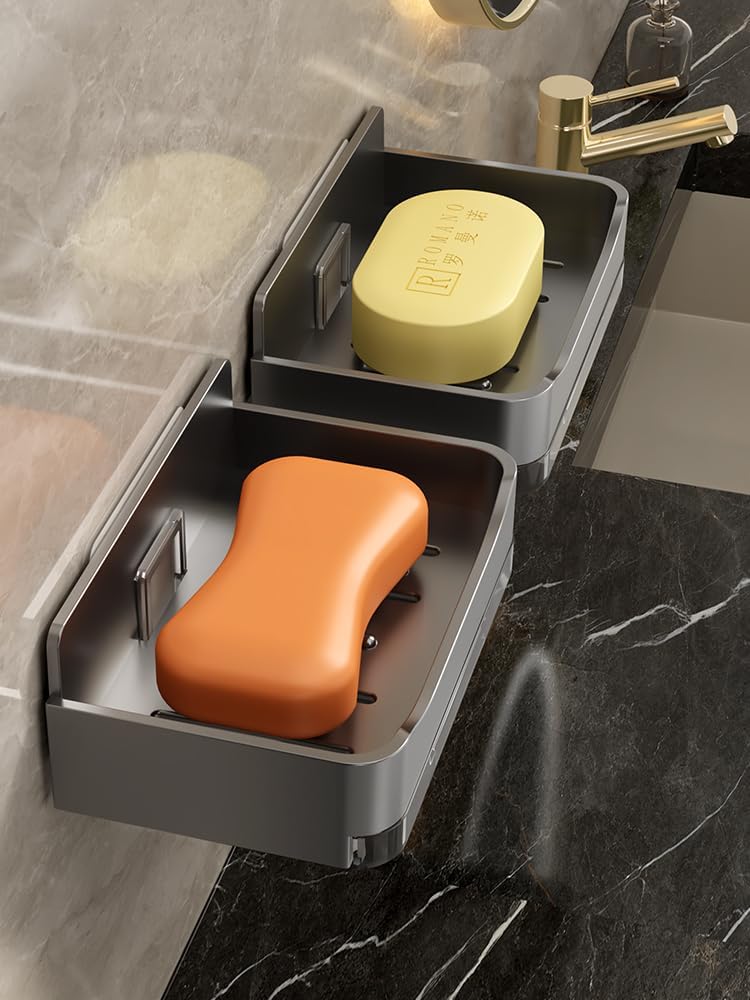 Wall Mounted Soap Dish – Self-Adhesive Soap Holder with Drain Tray for Bathroom & Kitchen