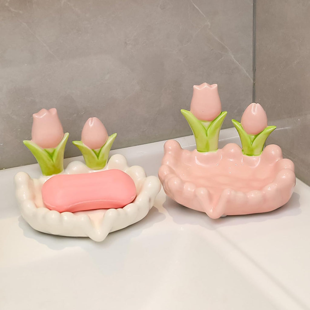 Flower Soap Dish – Self-Draining Leaf Soap Holder with Suction Cup for Bathroom & Kitchen Sink