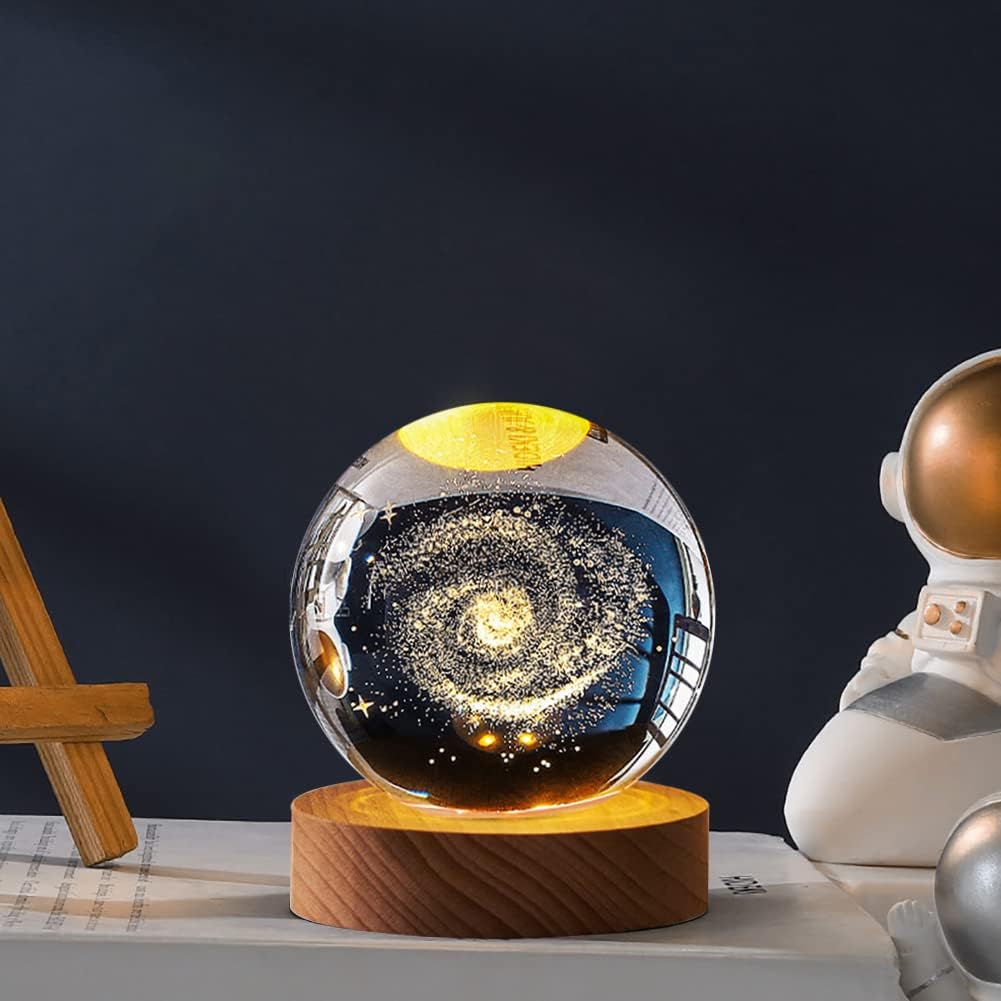 Crystal Ball LED Lamp – 3D Crystal Night Light with Wooden Base USB Rechargeable Home Decor Lamp
