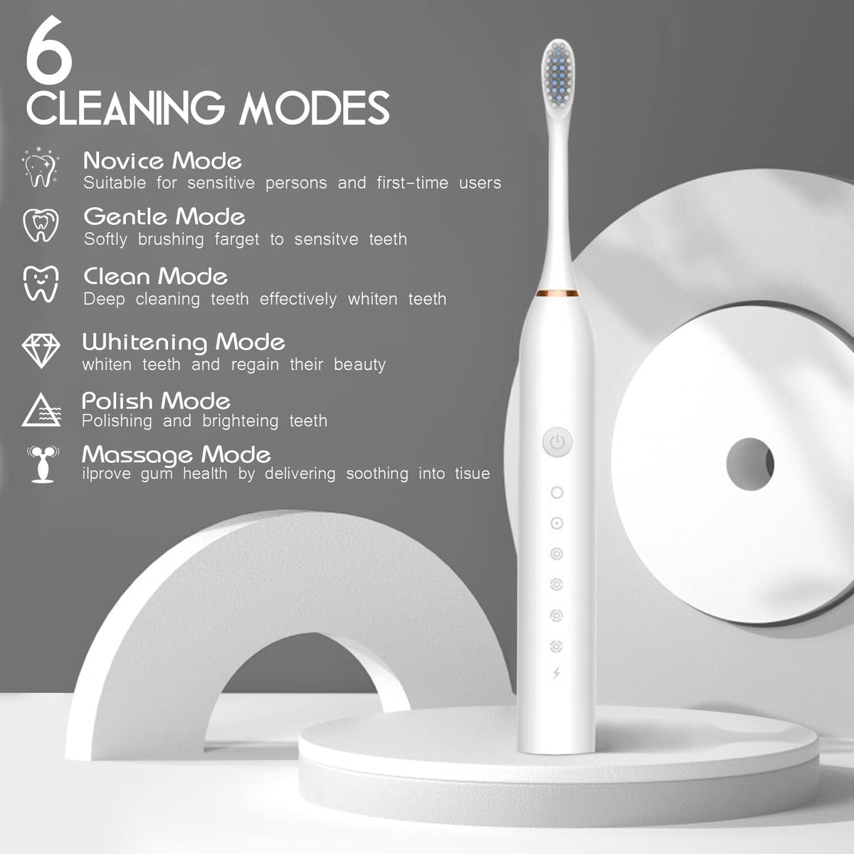 Ultrasonic Sonic Electric Toothbrush – USB Rechargeable Waterproof Electric Toothbrush for Deep Oral Care & Teeth Cleaning