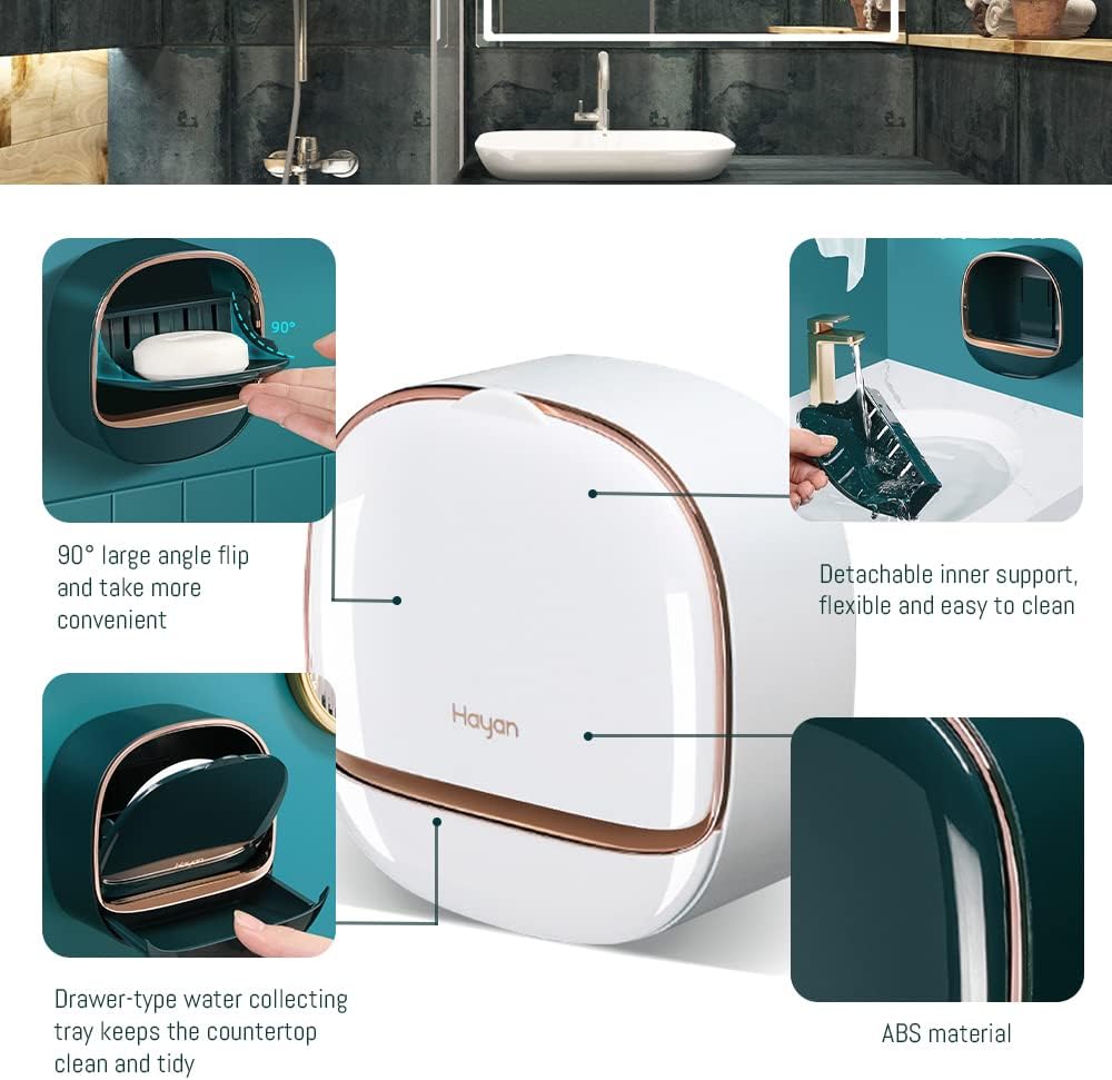 Wall Mounted Soap Box with Lid & Drain Tray – Self-Draining Soap Holder for Bathroom & Kitchen