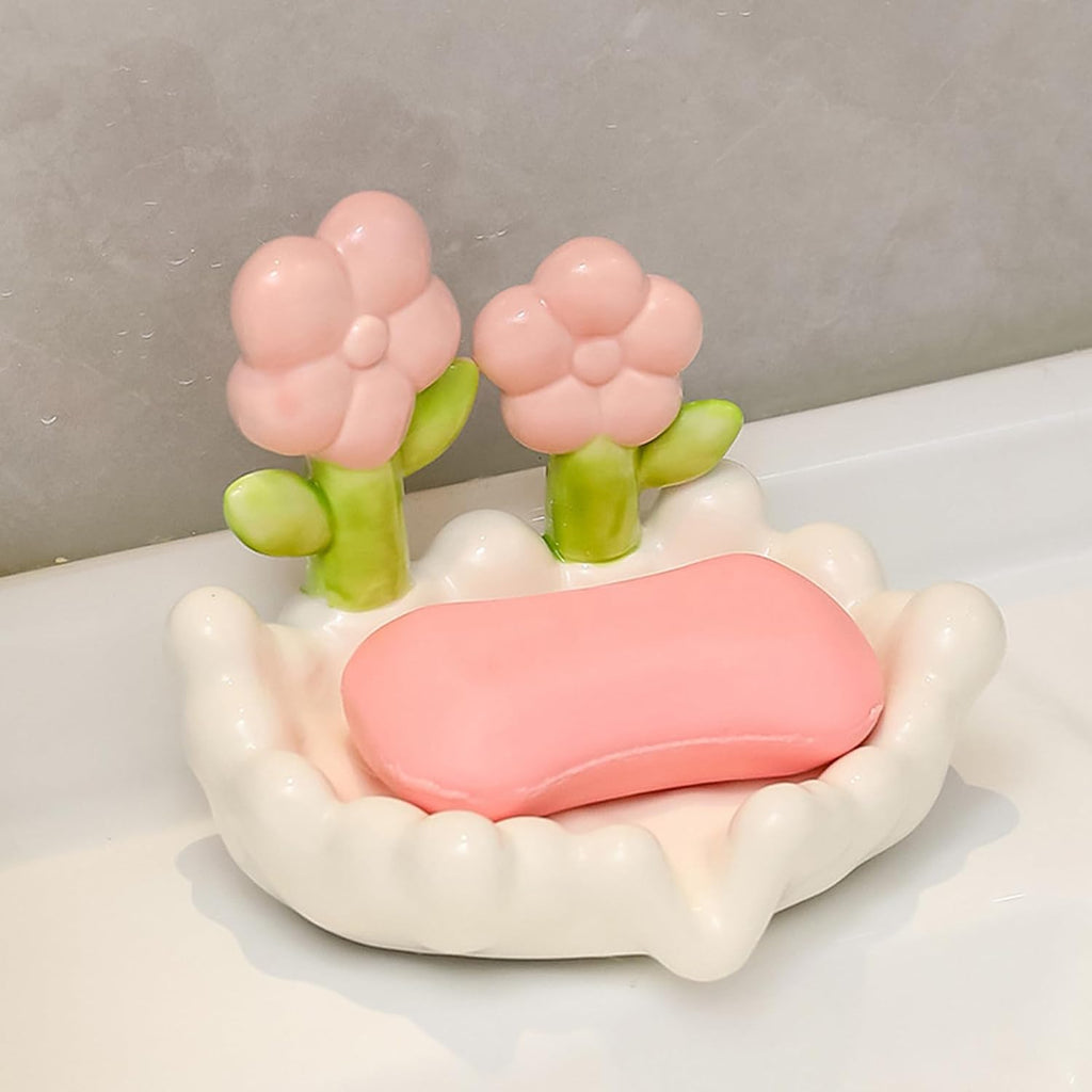 Flower Soap Dish – Self-Draining Leaf Soap Holder with Suction Cup for Bathroom & Kitchen Sink
