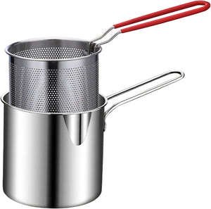 1200ml Stainless Steel Deep Frying Pot with Strainer Basket – Oil Fryer Pot for French Fries, Chicken & Tempura