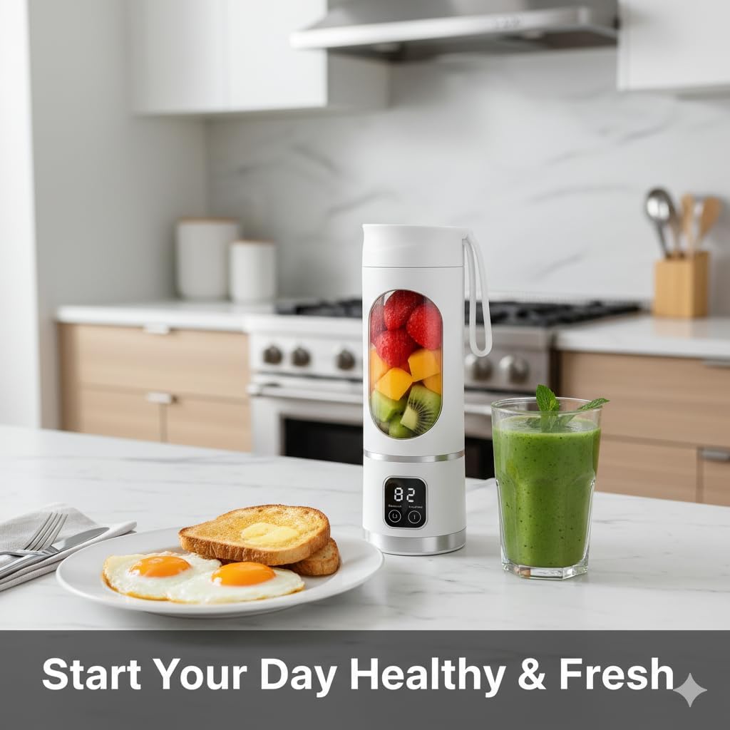 Portable Blender 450ml – 12-Blade USB-C Rechargeable Mini Juicer for Smoothies, Shakes & Protein Drinks