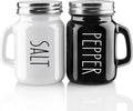 KITOME Salt and Pepper Shakers Set – Ceramic Spice Dispensers with Stainless Steel Lids & Handles, Black & White, 2-Piece Kitchen Dining Set