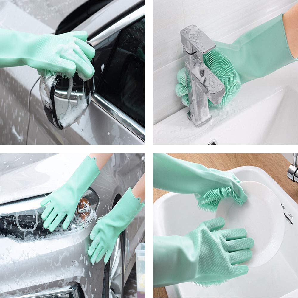 Silicone Washing Gloves – High Quality Reusable Dishwashing & Cleaning Scrubber Gloves for Kitchen & Bathroom
