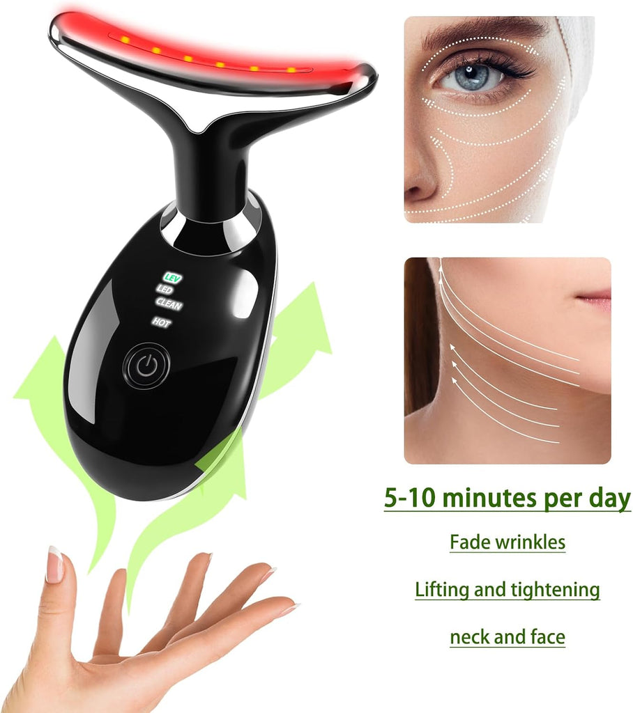 Digital Face & Neck Massager – 7 Color LED Light Therapy Skin Care Device for Facial Lifting & Neck Care