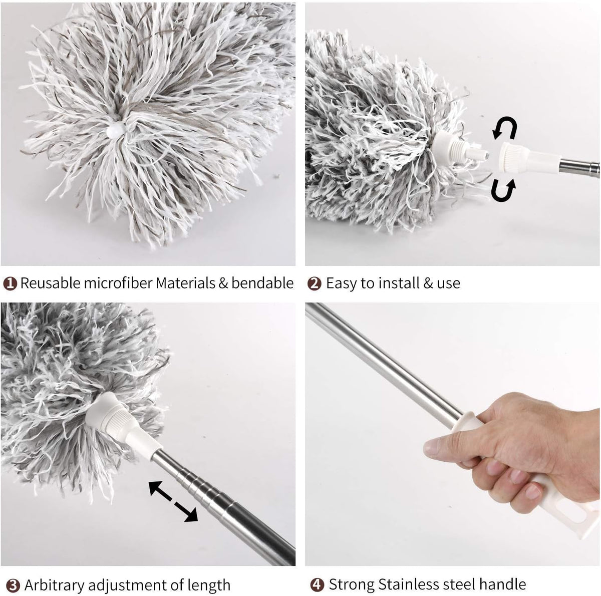 Foldable Cleaning Grey Duster – Extendable Microfiber Dust Cleaner for Ceiling Fan, Furniture, Blinds & Home Cleaning