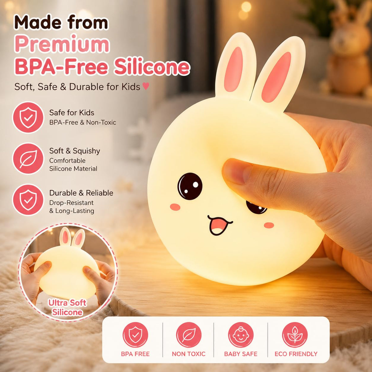 Cubbie Rabbit Silicone Night Light | Rechargeable Bunny Lamp