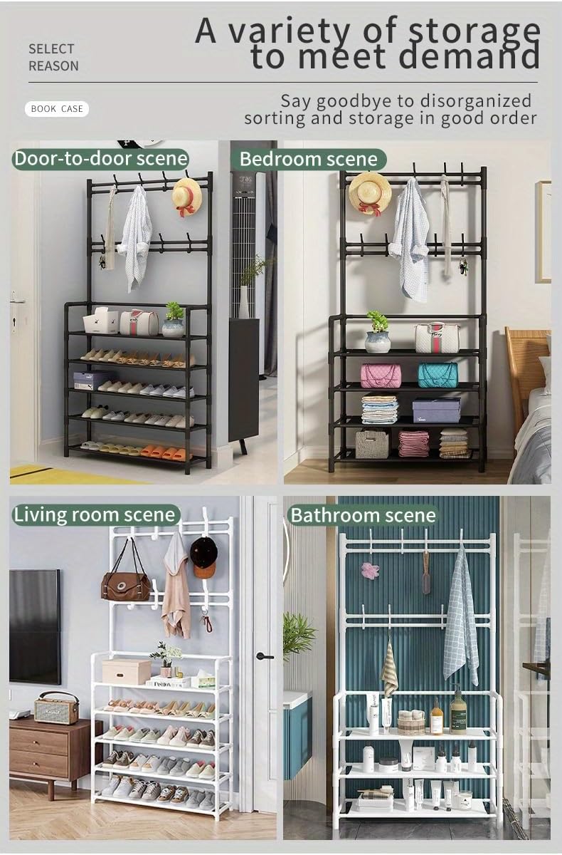 Attachable Coat Hanger with Shoes Rack – Multi-Functional Entryway Clothes & Shoe Storage Organizer