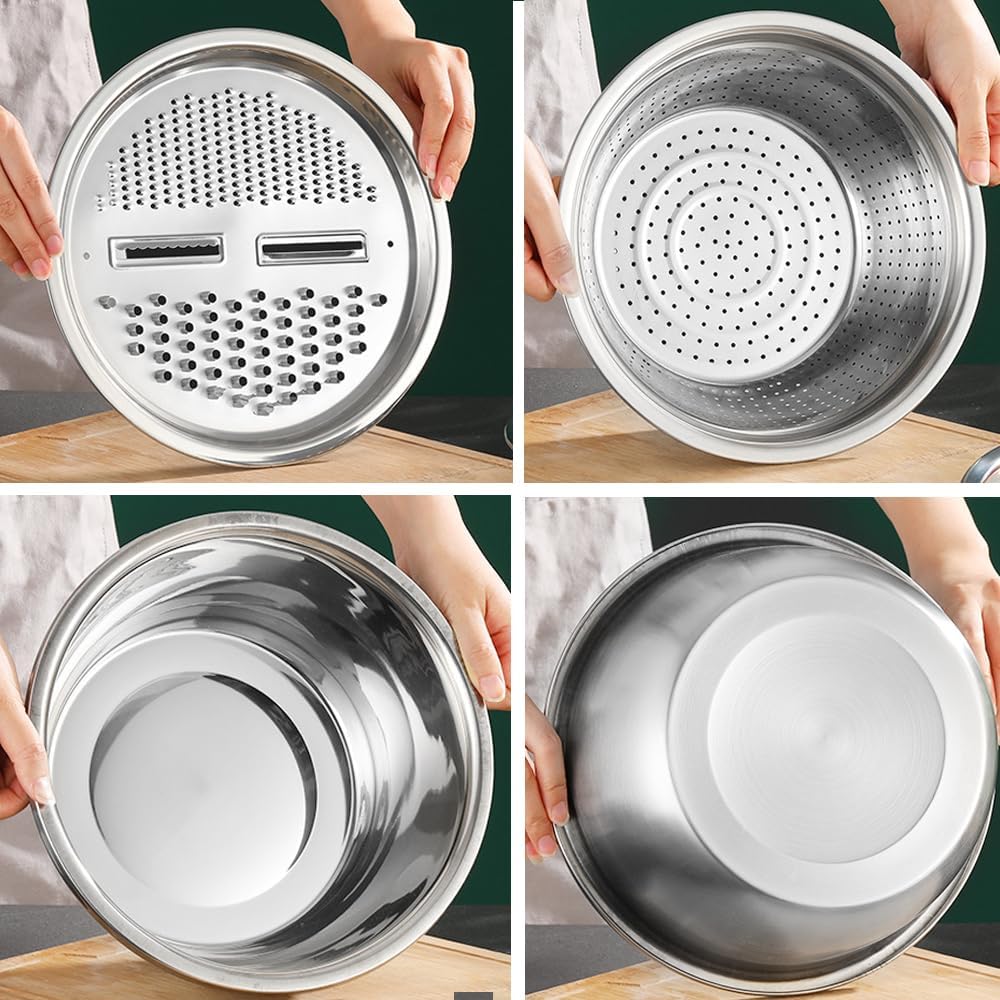 Multifunctional Stainless Steel Colander with Grater – Vegetable & Fruit Washing Basket with Grating Lid