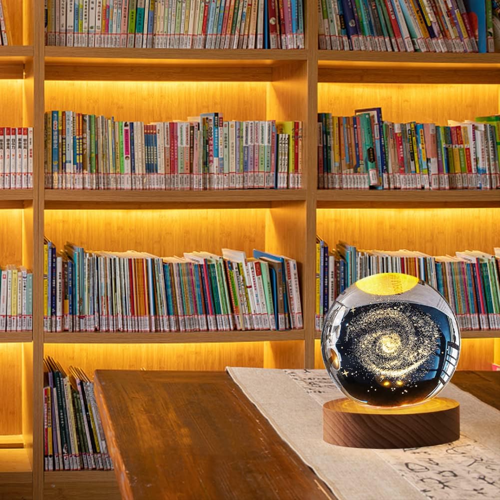 Crystal Ball LED Lamp – 3D Crystal Night Light with Wooden Base USB Rechargeable Home Decor Lamp