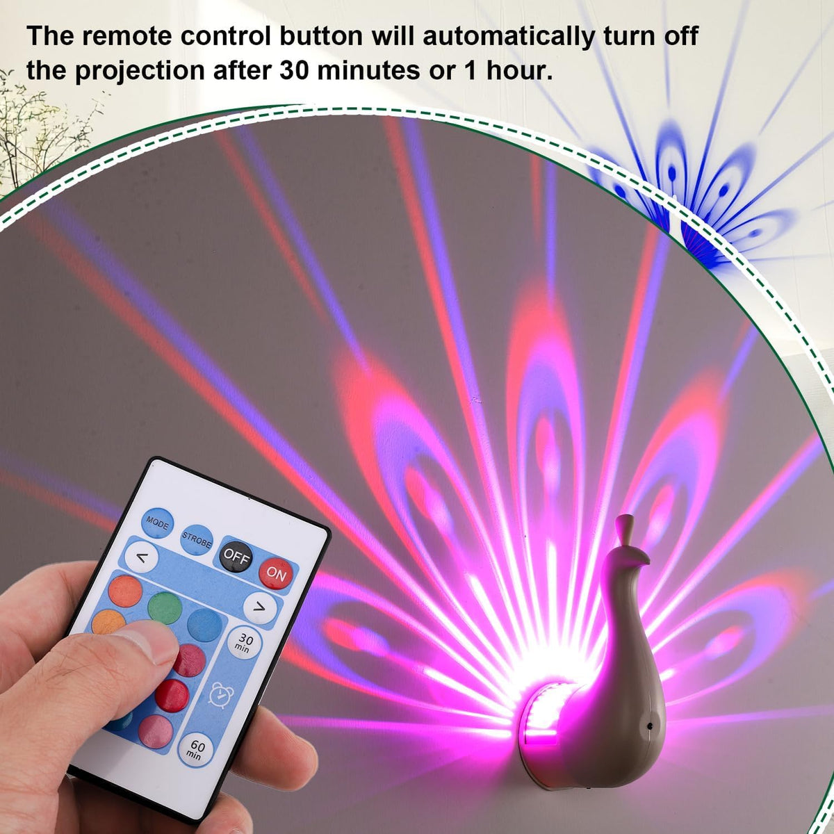 Rechargeable Peacock Projection Lamp – USB LED Sunset Projector Mood Light with Multi-Color Ambient Lighting