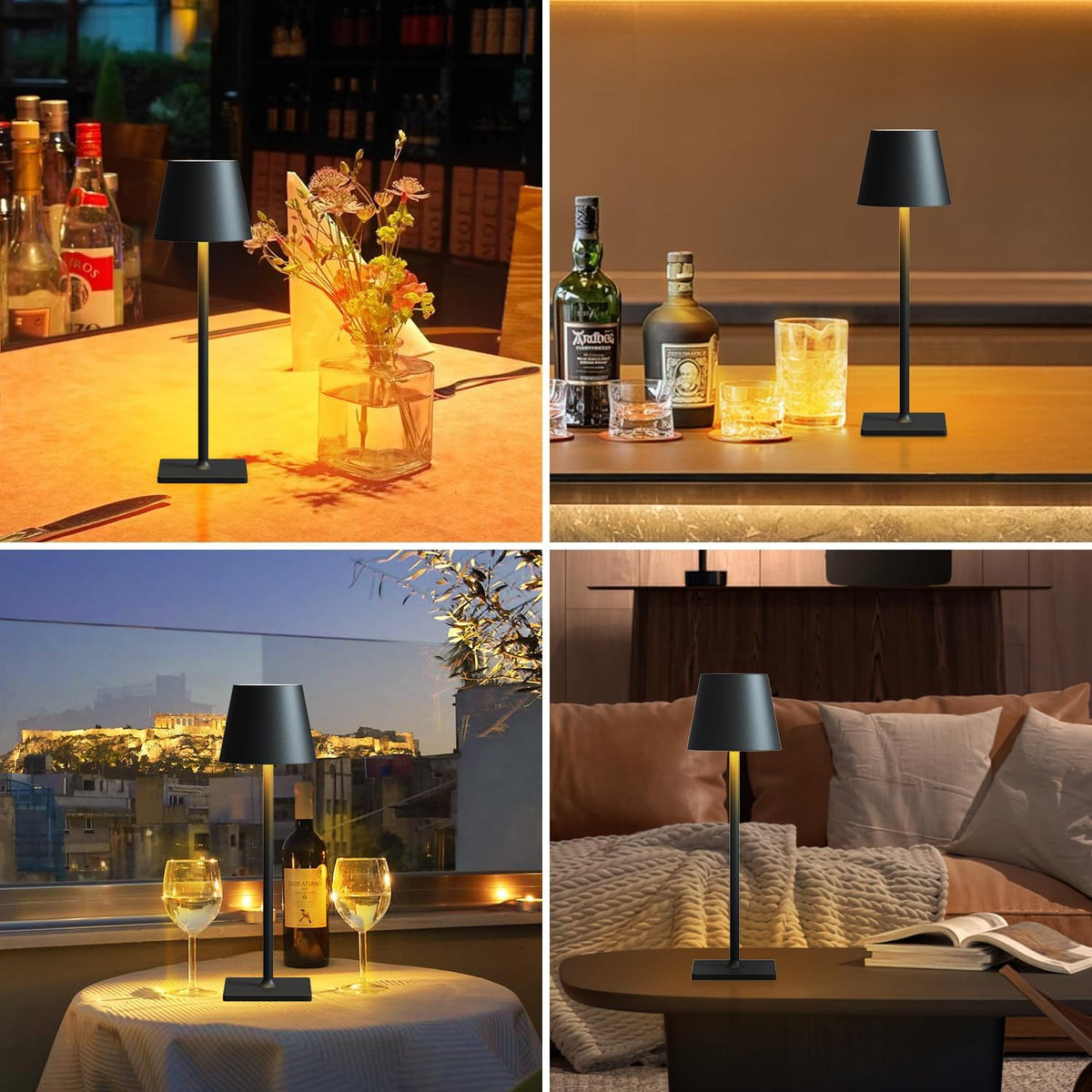 Luxury Metal Rechargeable Tap Lamp – Cordless LED Table Lamp with Touch Control, 3 Color Dimmable Light & USB Charging
