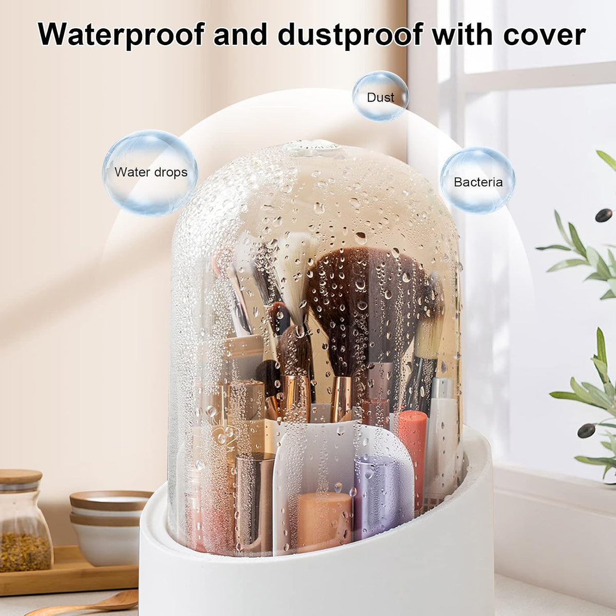 Covered Rotating Toothbrush Holder – 360° Dustproof Bathroom Organizer with Storage Compartments