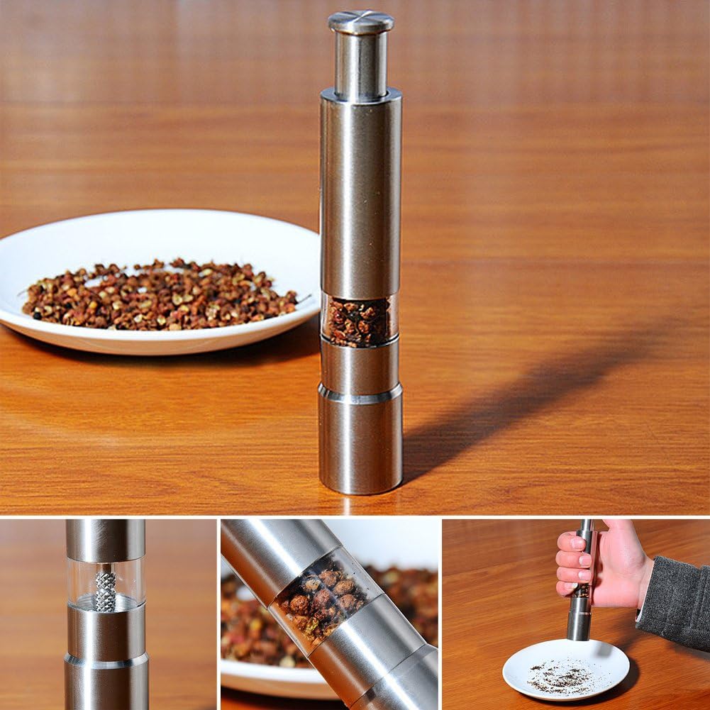 Stainless Steel One-Hand Salt & Pepper Grinder – Masala Hammer Spice Grinder for Black Pepper, Salt & Seasonings