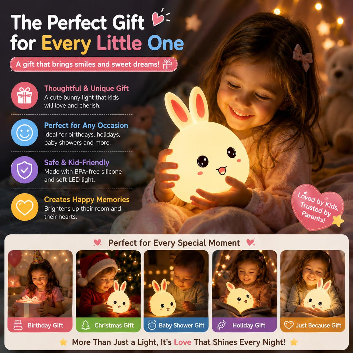 Cubbie Rabbit Silicone Night Light | Rechargeable Bunny Lamp