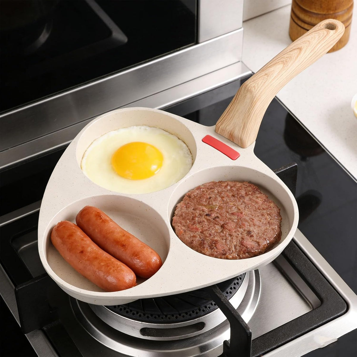 Fdit Nonstick Egg Pan, Breakfast Versatile Skillet Nonstick Divided Grill Pan with Heatproof Handle for Egg Steak Burgers