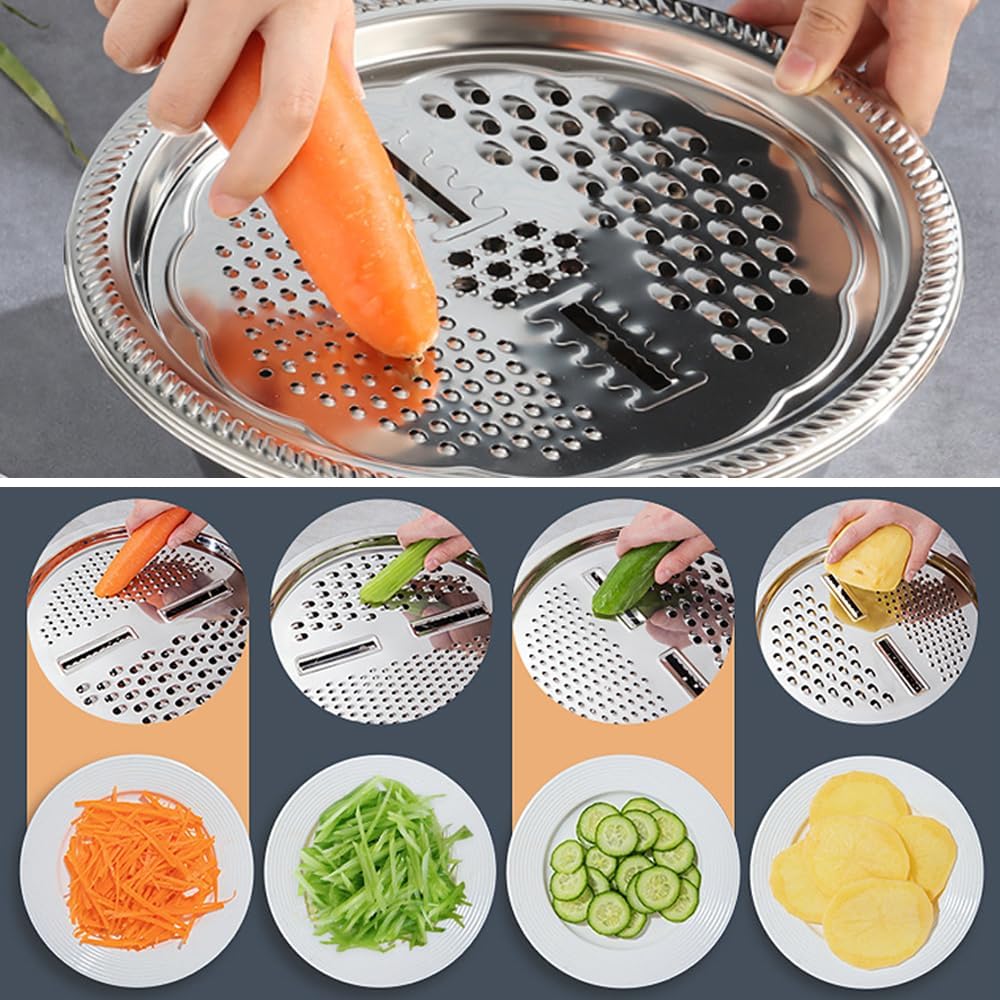 Multifunctional Stainless Steel Colander with Grater – Vegetable & Fruit Washing Basket with Grating Lid