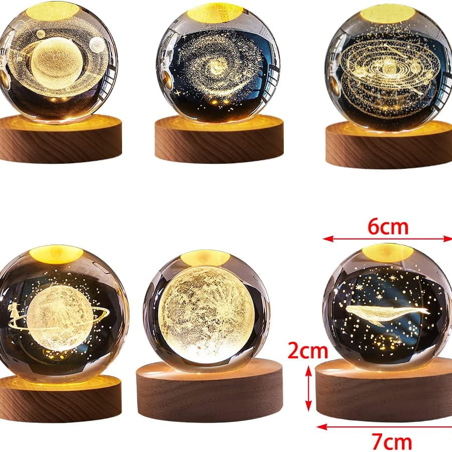 Crystal Ball LED Lamp – 3D Crystal Night Light with Wooden Base USB Rechargeable Home Decor Lamp