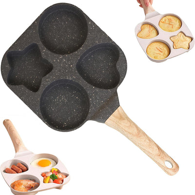 4-Hole Non-Stick Egg Frying Pan – 4 Section Omelet & Egg Skillet with Handle for Gas & Induction Stove