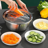 Multifunctional Stainless Steel Colander with Grater – Vegetable & Fruit Washing Basket with Grating Lid